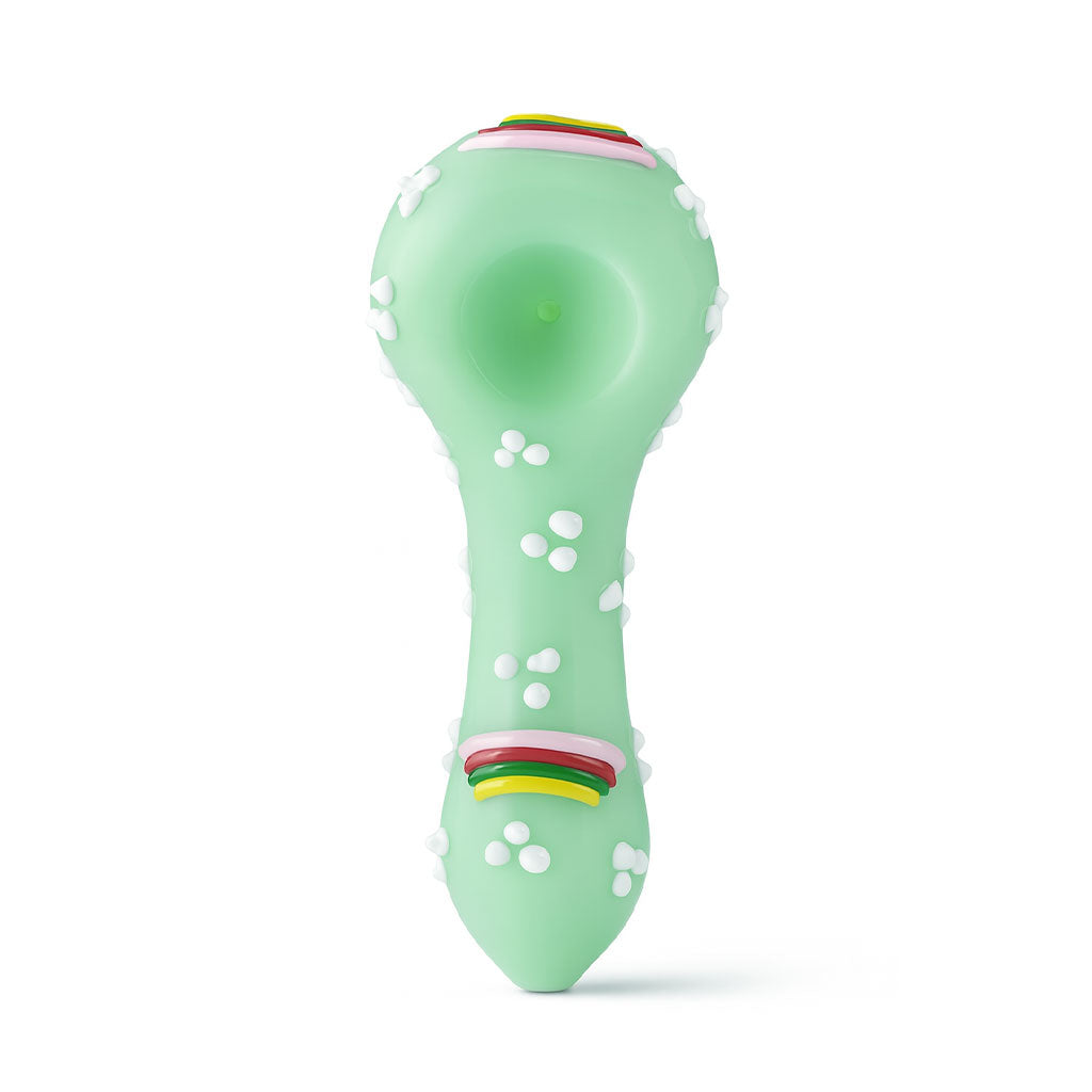 Light green rainbow glass hand pipe with cloud design