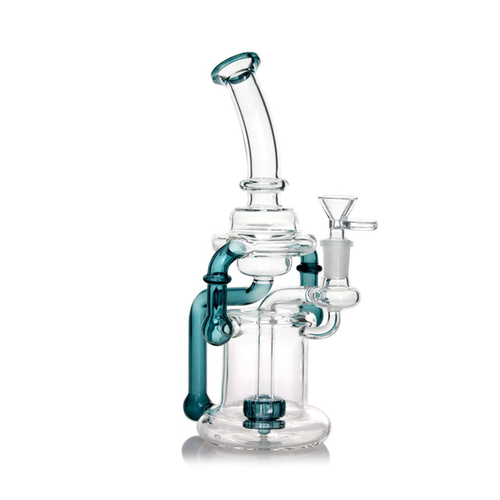 Lake Green Liquid Glitter Sherlock Hand Pipe - Angled Glass Pipe View Available at Honeybee Herb