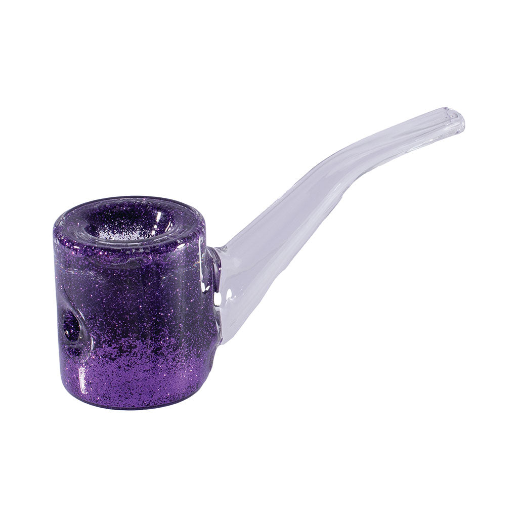 Purple glitter glycerin Sherlock hand pipe for cooler hits—shop Honeybee Herb now.