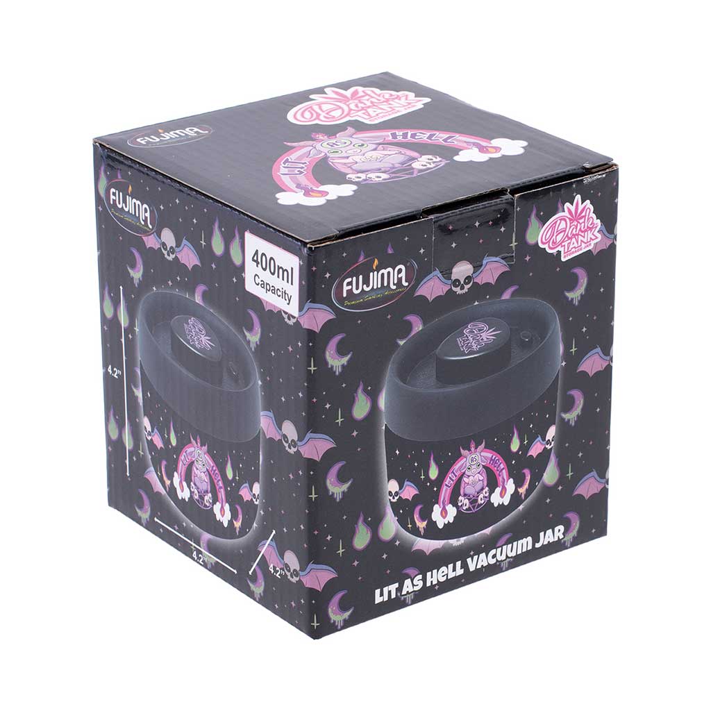 Lit as Hell Ultra Dank Tank Vacuum Jar retail box, 400ml odor control storage, order today at Honeybee Herb.