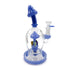 Close view of Lookah 10 inch mushroom dab rig showing the glass joint and attachment area with blue accents on a clear chamber and wide base