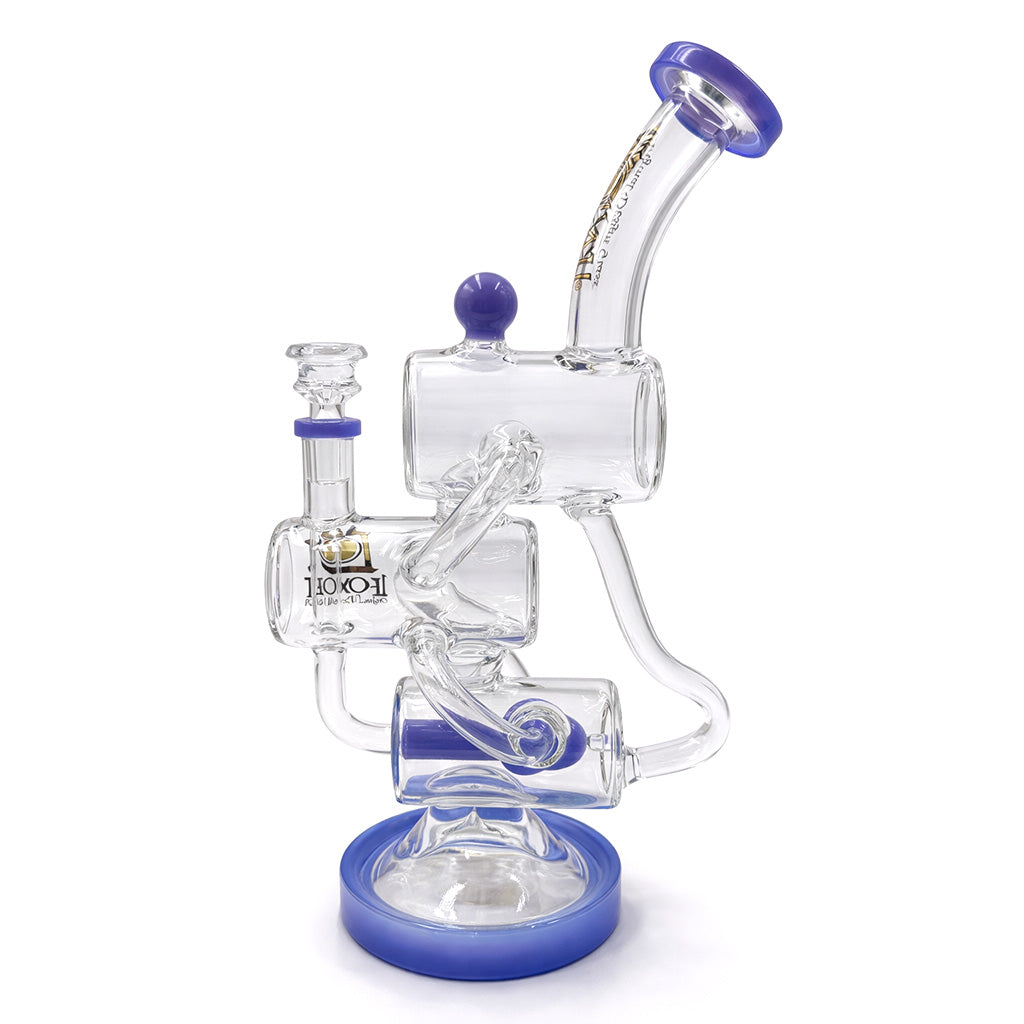 Front view of Lookah 12 inch multi chamber recycler dab rig in purple with looped chambers and wide base for steady sessions