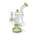 Side view of Lookah 12 inch recycler style multi chamber dab rig in green showing the connecting tubes, bowl joint, and stable base