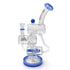 Side view of Lookah 12 inch recycler style multi chamber dab rig in jade blue showing the connecting tubes, bowl joint, and stable base 