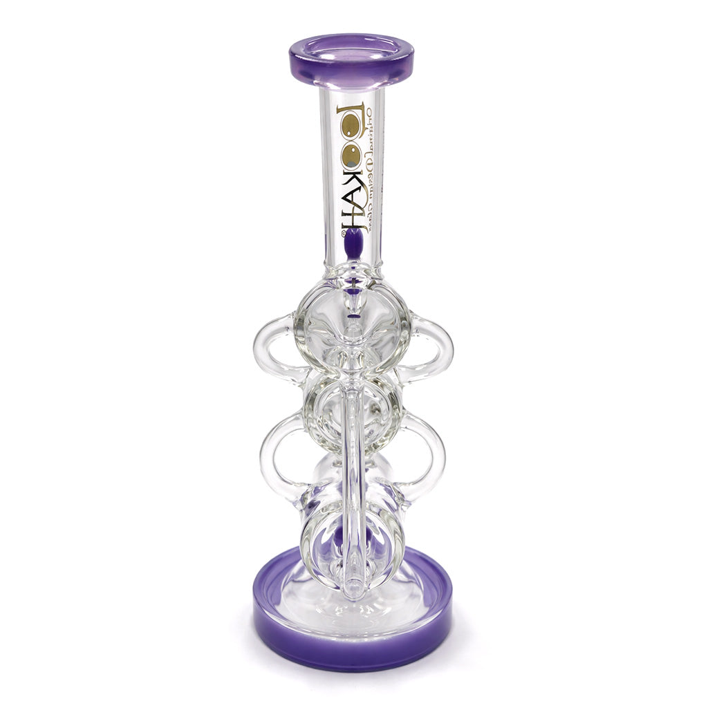Lookah 12 inch recycler style multi chamber dab rig in purple with bowl slide, stacked chambers, and wide base on a white background 