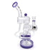 Side view of Lookah 12 inch recycler style multi chamber dab rig in purple showing the connecting tubes, bowl joint, and stable base
