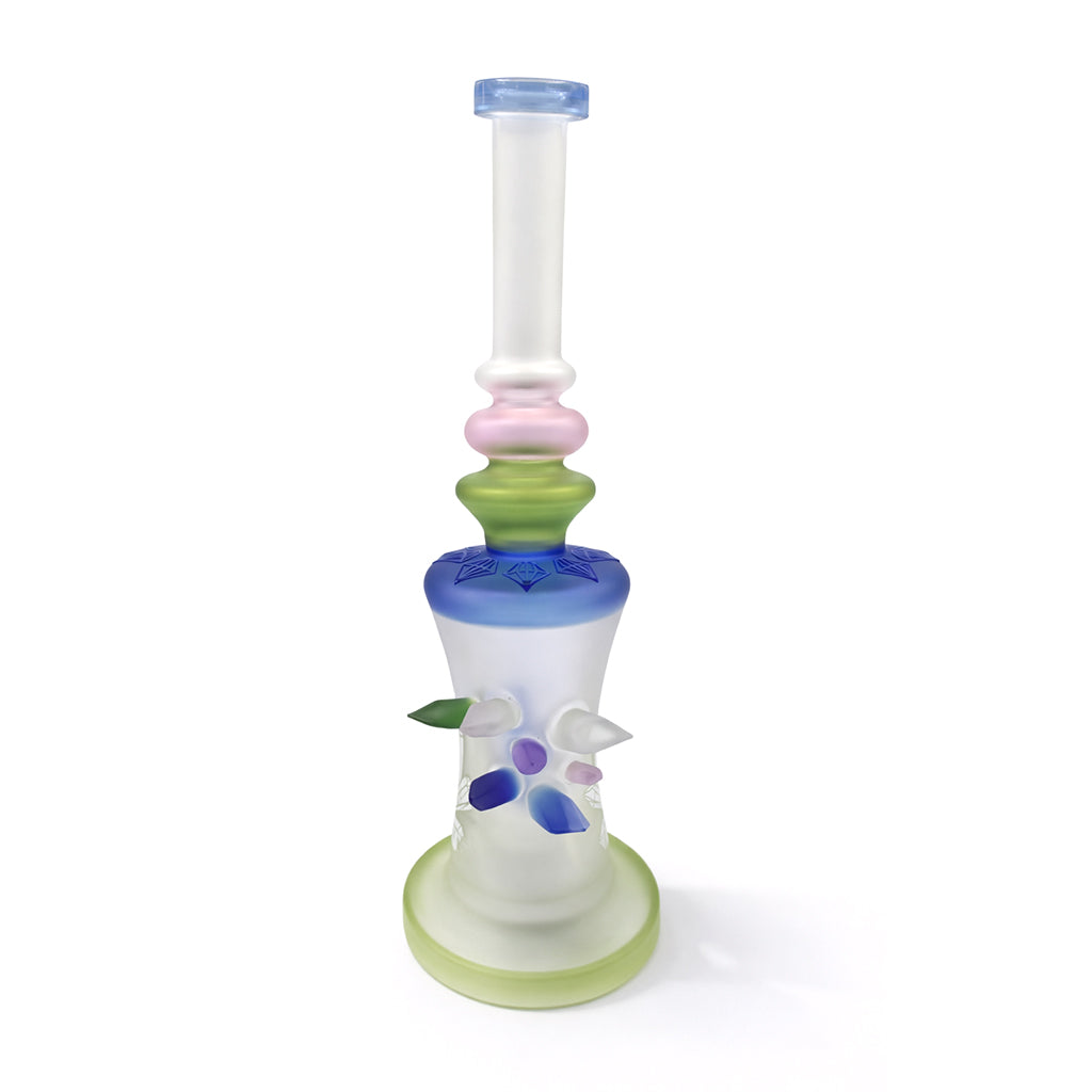 Back view of Lookah 13 inch color stack frosted dab rig showing frosted glass finish, stacked color neck accents, and decorative side details 