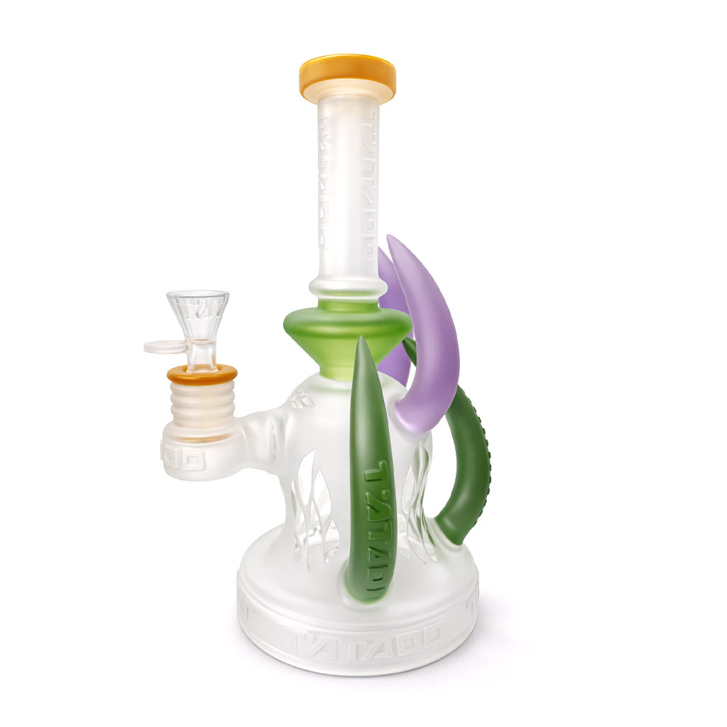 Side view of Lookah 13 inch frosted Tattoo dab rig with bowl attachment, frosted body, and color accents for smoother water filtered pulls 