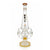 Angled view of Lookah double barrel recycler UFO rig in gold highlighting the tall cone neck, double side chambers, and stable round base 