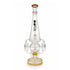 Angled view of Lookah double barrel recycler UFO rig in gold highlighting the tall cone neck, double side chambers, and stable round base 