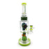 Lookah 15 inch sculpted head glass dab rig with green accents, tall neck, and bowl attachment on a white background . 