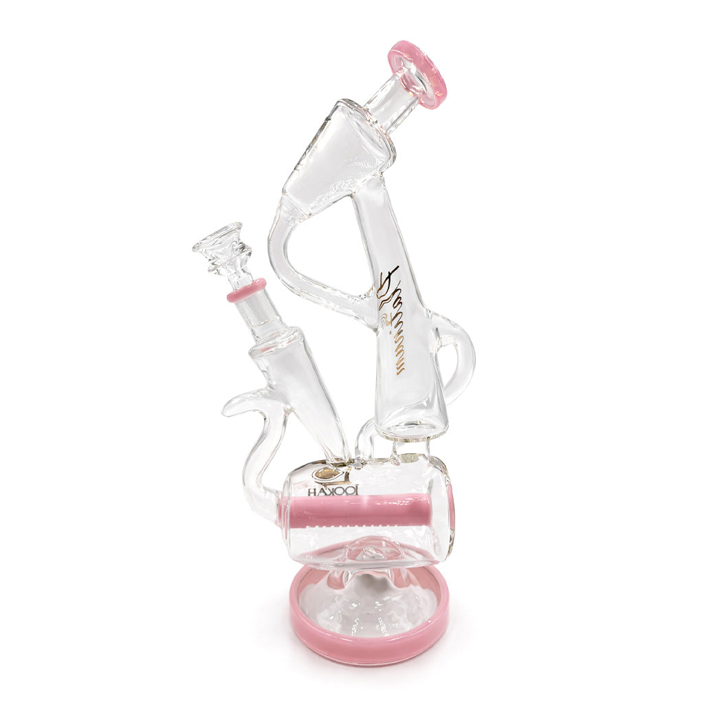 Lookah 17 inch Platinum inline perc dab rig in pink with angled neck, clear glass body, and pink accented base available to buy online 