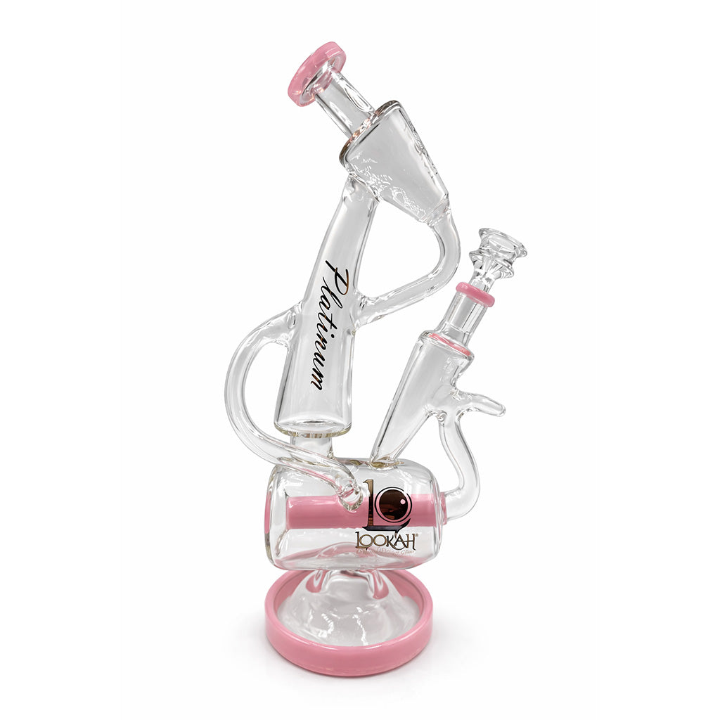 Pink Lookah 17 inch Platinum dab rig side view showing inline perc chamber, clear glass bowl, and compact angled rig design for online shoppers