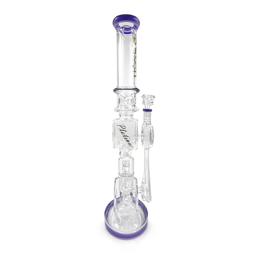 Lookah 20 Inch Quad Honeycomb Perc Recycler Rig side view in purple showing the bowl, tall chamber, and recycler style glass design for online purchase