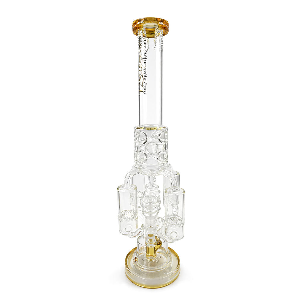 Back view of Lookah 20 inch triple honeycomb chamber multi perc glass bong with gold mouthpiece and base designed for smoother diffusion 