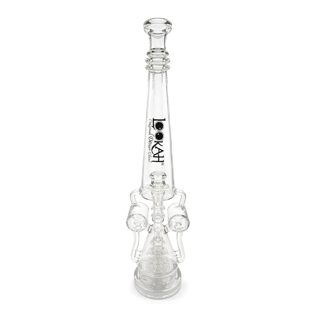 Full view of Lookah 24 inch clear coil tube sprinkler perc bong featuring a tall neck, dual side chambers, and stable base for smooth filtration 