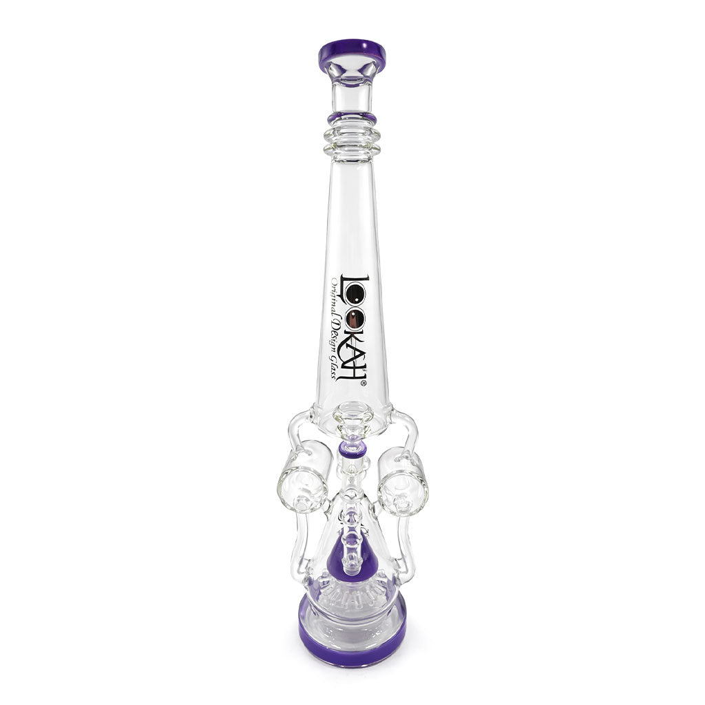 Full view of Lookah 24 inch purple sprinkler perc bong with coil tube styling and wide base built for steady use and smoother water filtered hits 