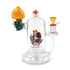 Lookah yellow mushroom glass rig angle view with clear body, clown mushroom artwork, and small footprint for shoppers buying a compact dab rig online