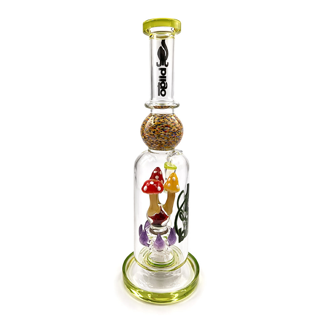 Lookah BIIGO Spiked Mushroom Perc Straight Dab Rig in lime green with clear chamber, multicolor mushroom perc, and spiked glass detail ready to order online 
