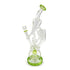 Side angle of Lookah coil perc recycler dab rig in green showing angled neck and joint for comfortable, smooth dabbing sessions
