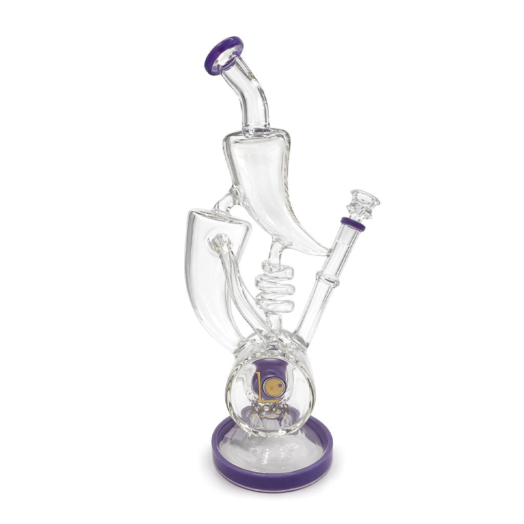 Lookah recycler dab rig with coil percolator and purple accents shown at an angle for shoppers wanting smooth, cooled concentrate hits 