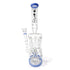 Front view of Lookah Platinum 15 inch glass bong with dual coil percs, blue accents, and bowl attachment for smooth water filtered hits 