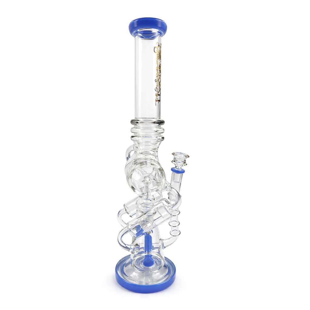 Front view of Lookah Platinum 20 inch donut recycler rig with jade blue accents and multi perc filtration built for smooth, water cooled pulls 