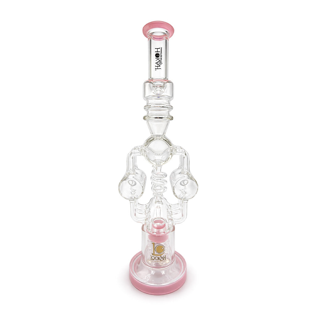  Lookah Platinum 20 inch pink donut recycler rig with bowl attached featuring spiral percs and thick base for a stable, smooth hitting setup 