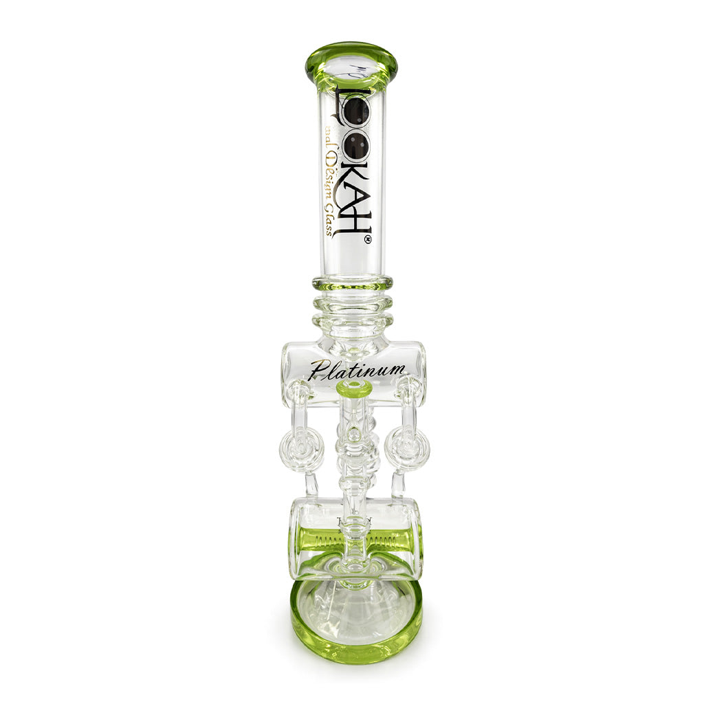 Lookah Platinum recycler dab rig rear view in green with clear chamber design, straight neck, and premium glass finish for sale online