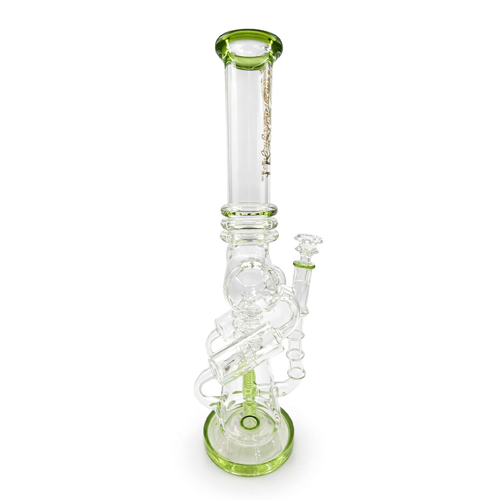 Lookah Platinum recycler dab rig side view in green showing angled joint, recycler tubes, and colored base for online shopping