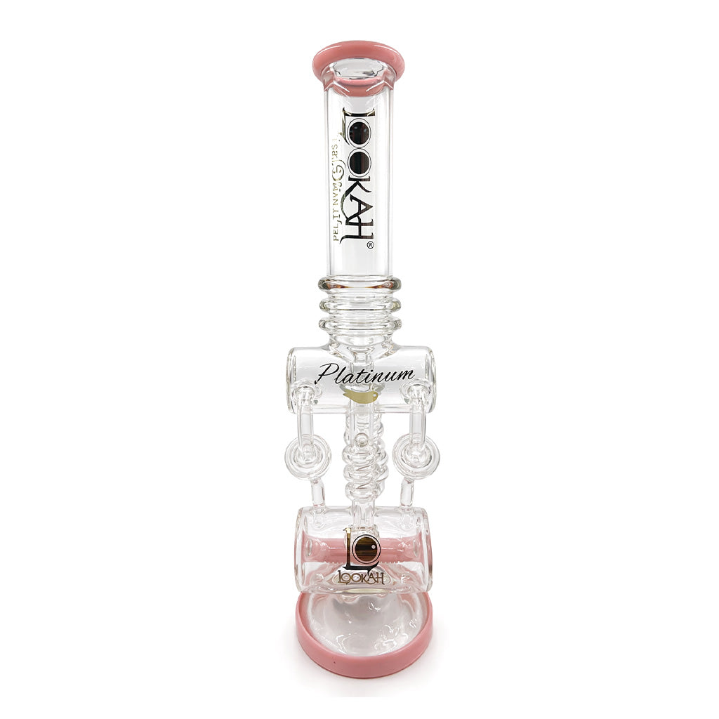 Lookah Platinum Princess Pink Recycler Dab Rig front view with clear glass body, straight neck, and pink accents available to buy online