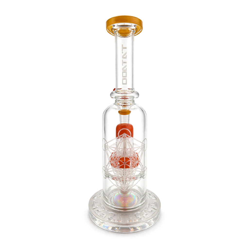 Front view of Lookah Small Galaxy showerhead perc rig in yellow orange with galaxy style perc chamber for smooth filtration 