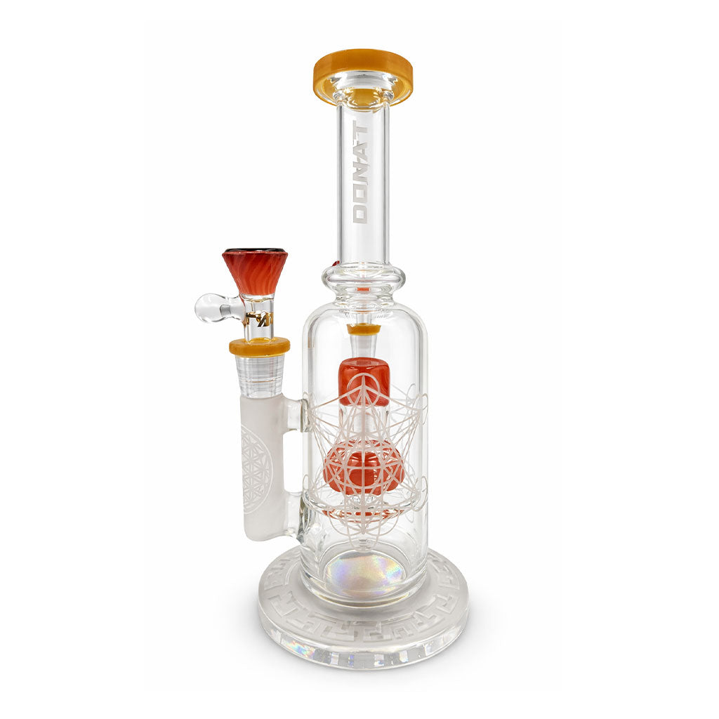 Lookah Small Galaxy showerhead perc glass rig with bowl and yellow orange accents for smooth pulls and clean diffusion
