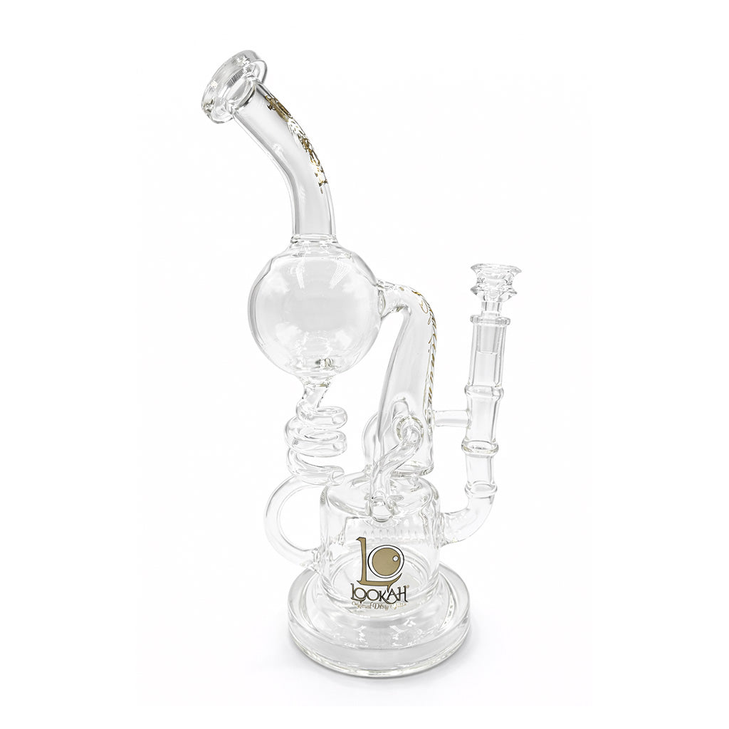 Front view of Lookah Tsunami clear recycler rig with coil section and ball chamber designed for cleaner flavor and smoother pulls