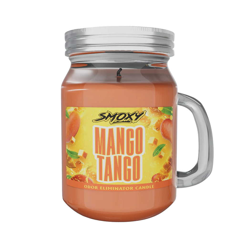 Aromatic Mango Tango Smoke Odor Mini Candle in 4oz jar, perfect for eliminating smoke smells.