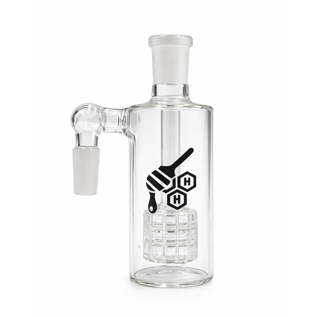 Matrix Perc Glass Cylinder Ash Catcher, 14mm male 90 degree, clear perc, clear glass.