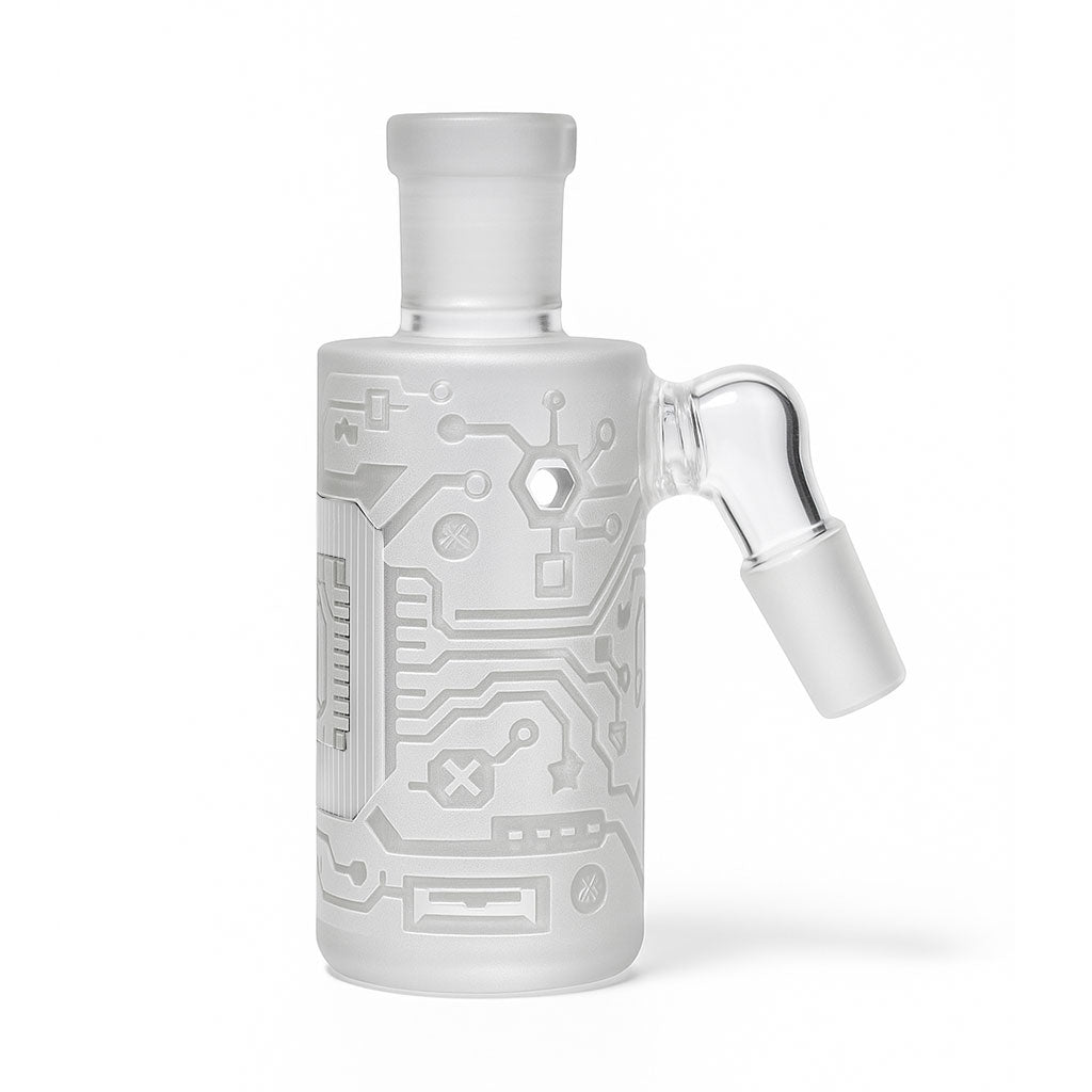 14MM 45°-Degree Milkyway Clear Glass Circuitboard Wet Ash Catcher Available At Honeybee Herb Buzz Shop