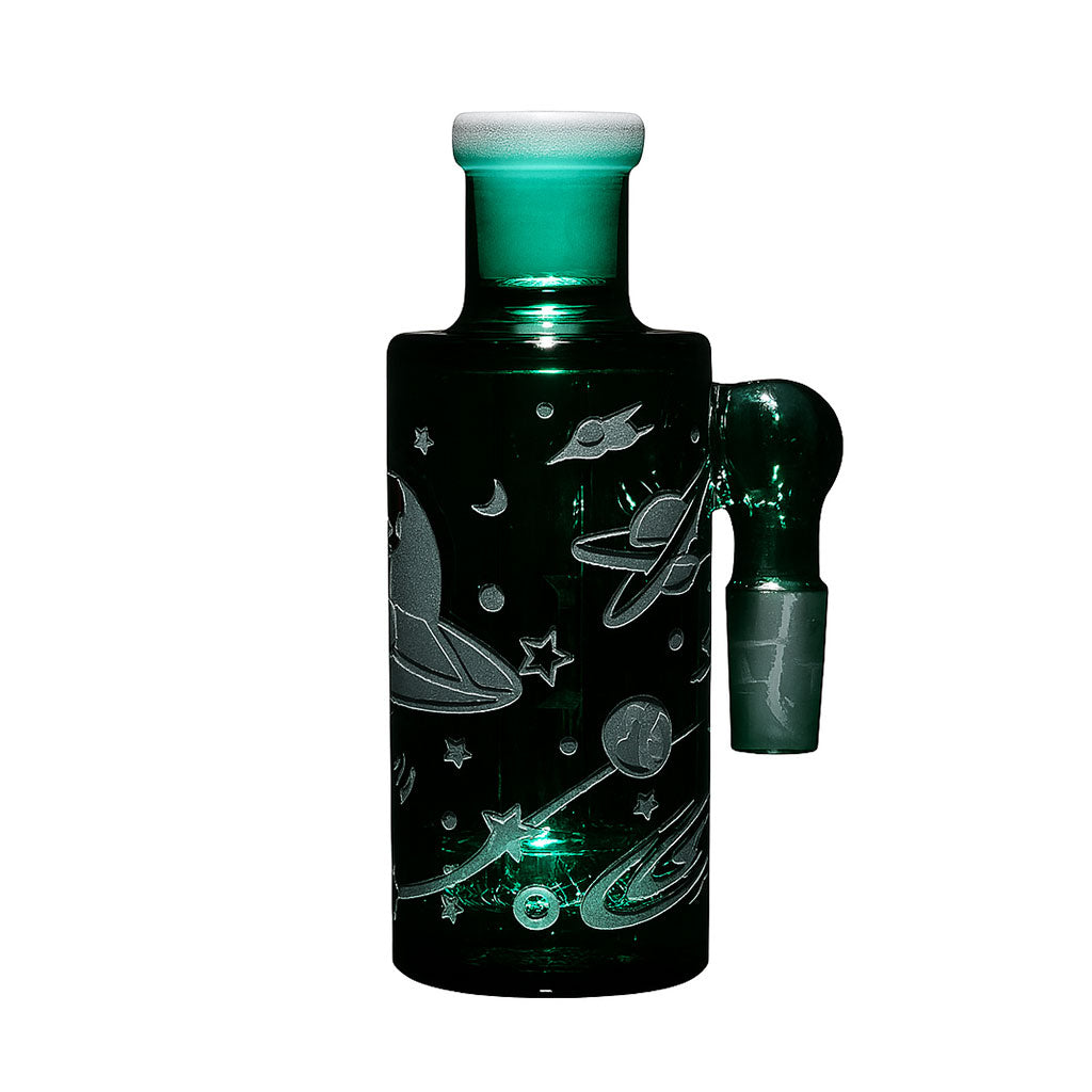Milkyway 14MM 90°-Degree Male Teal Glass Space Odyssey Wet Ash Catcher Available At Honeybee Herb 