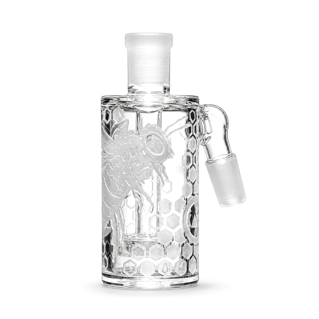 Clear Milkyway Bee Hive Wet Ash Catcher shown in a full view with a 14mm joint detail.