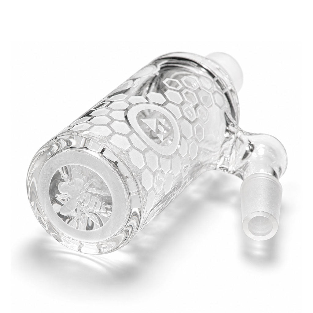 Product displayed on a table showcasing its size and clarity, with a 14mm male joint.
