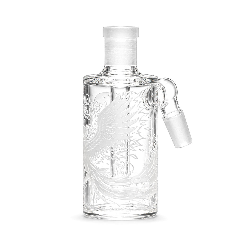 Milkyway Phoenix sandblasted wet ash catcher with showerhead diffuser in clear, product view.