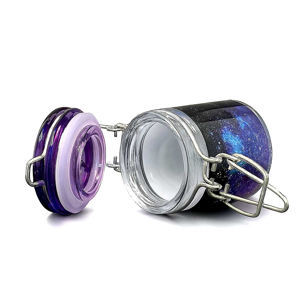 Ted Miller Inno. Mini Spaced The Fuck Out Jar With Locking Clamp Lid, Galaxy Print, And Compact 2.5 X 1.6 Inch