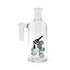Multi Orb Ball Perc Ash Catcher, 14mm male 90 degree, clear glass body with teal and smoke orb accents.