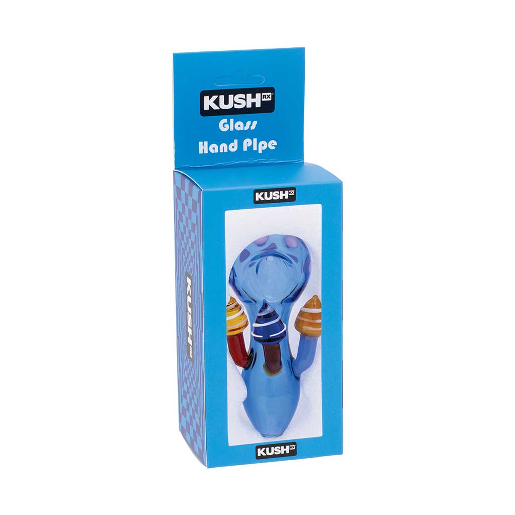 Blue mushroom character glass hand pipe in retail box – order online