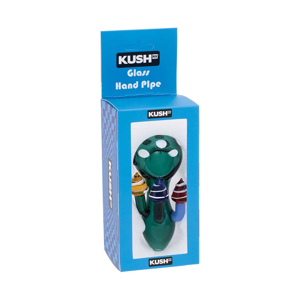 Green mushroom character glass hand pipe boxed – quick delivery