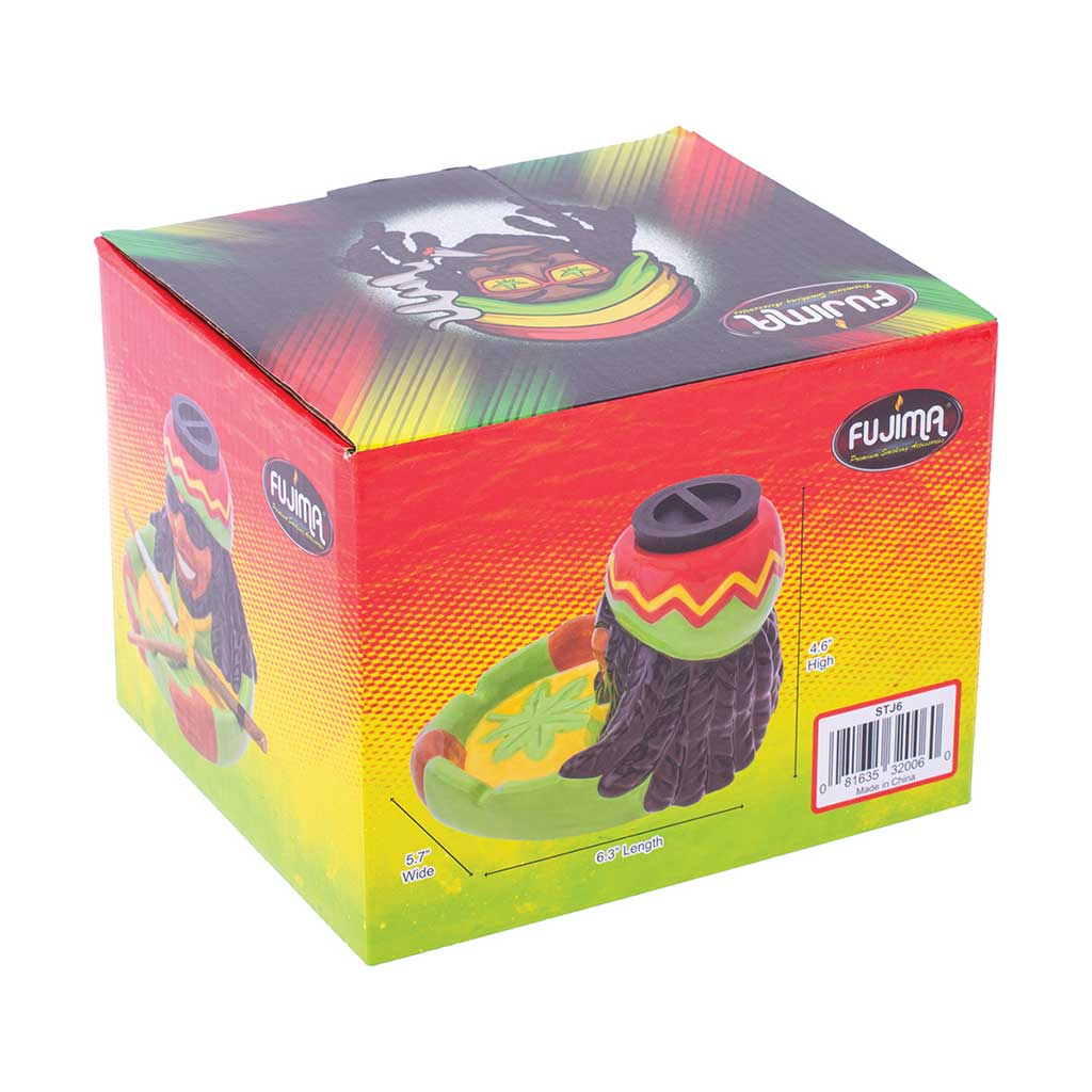 mushroom and flowers ceramic stash tray by fujima, rasta color storage jar, 6 inch herb container, buy online at honeybee herb