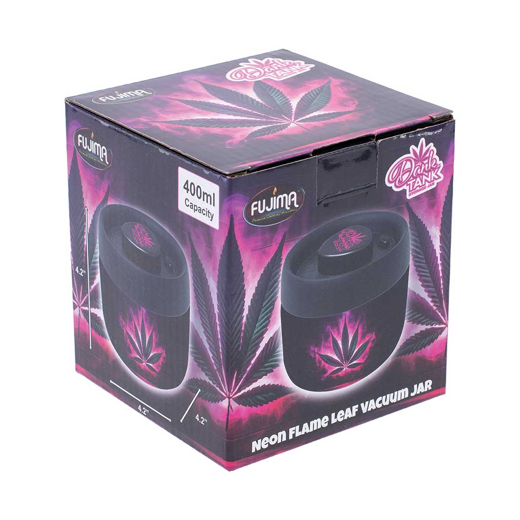 Neon Flame Ultra Dank Tank Vacuum Jar box, 400ml odor control jar, secure checkout at Honeybee Herb.