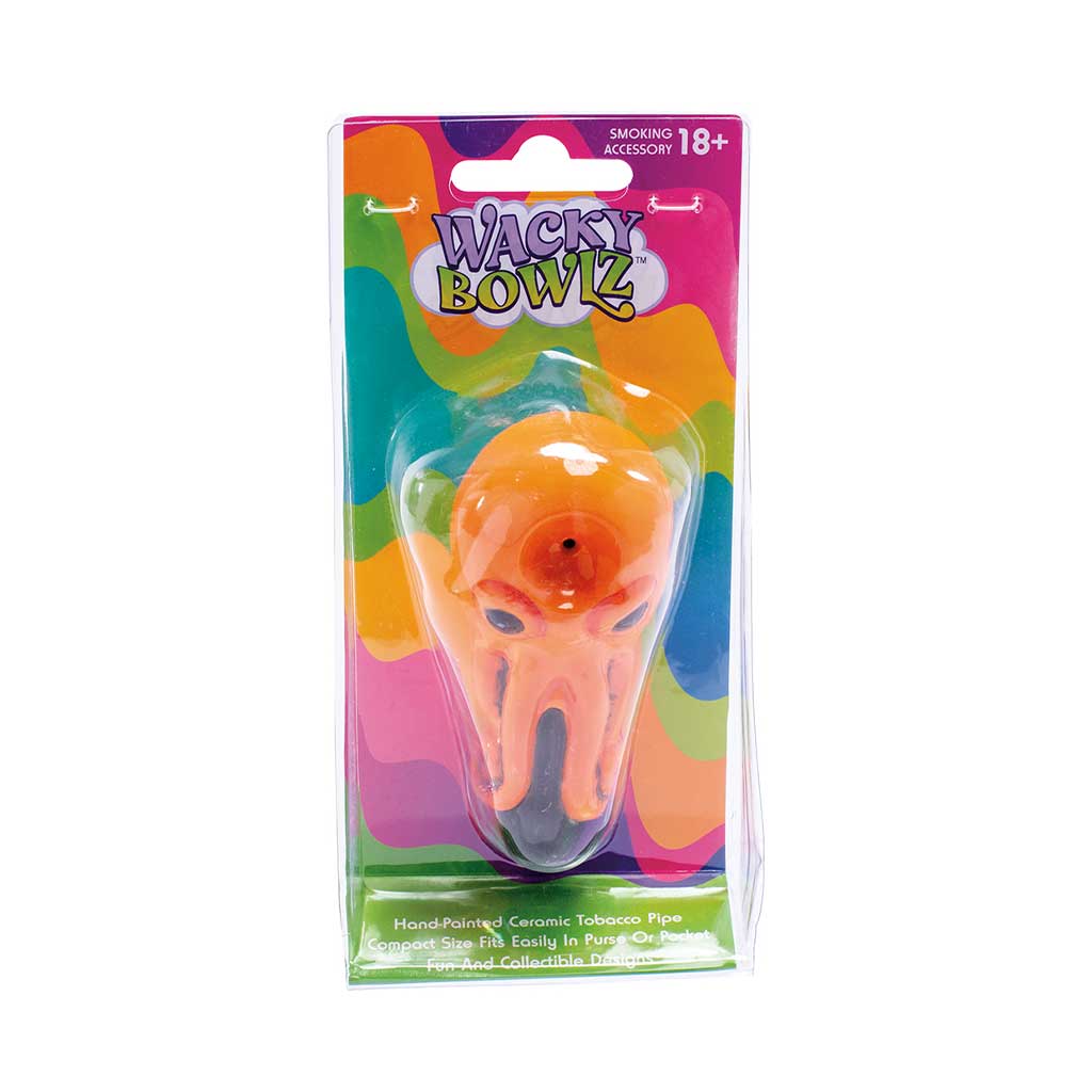 Octopus ceramic hand pipe in retail packaging, orange—buy online at Honeybee Herb with fast, discreet shipping. 