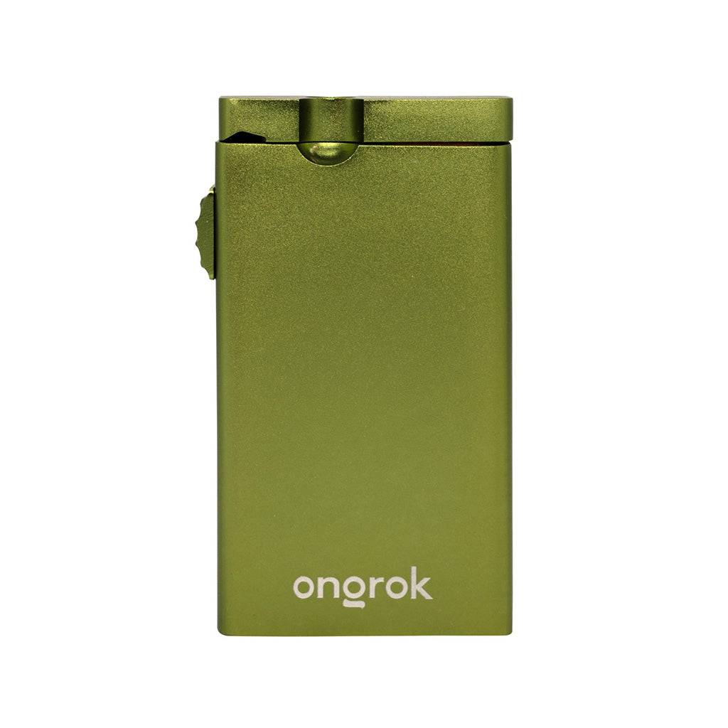 Compact green ONGROK aluminum dugout pipe and herb storage set available for purchase