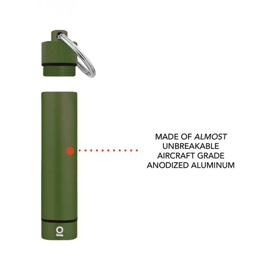 ONGROK green airtight aluminum storage keychain on white background
